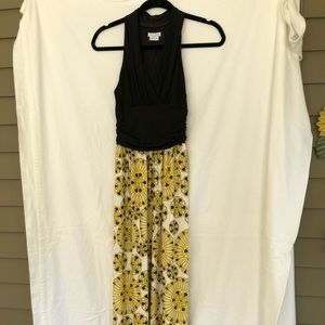 Black/Yellow floor length summer dress. Size 4